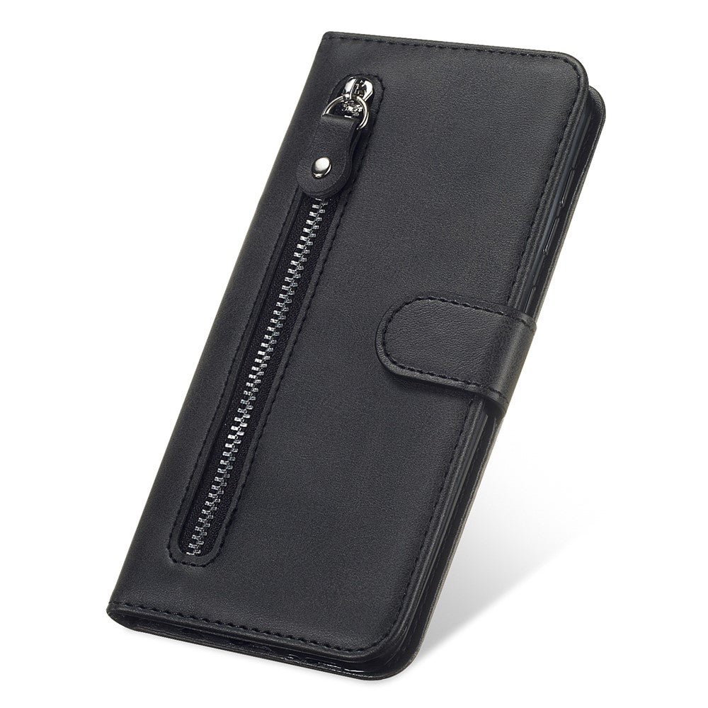 For Samsung Galaxy M14 5G PU Leather Case Zipper Pocket Calf Texture Stand Wallet Phone Cover - Black