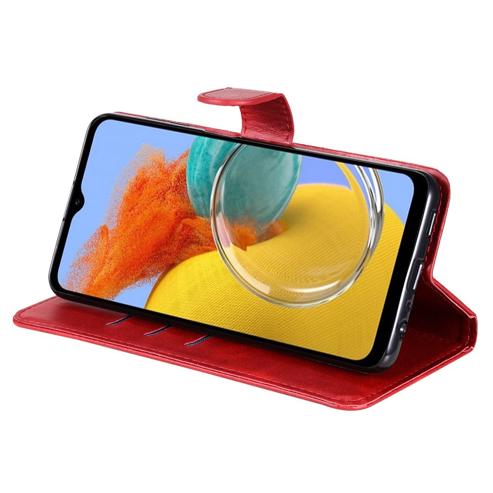 For Samsung Galaxy M14 5G PU Leather Case Zipper Pocket Calf Texture Stand Wallet Phone Cover - Red