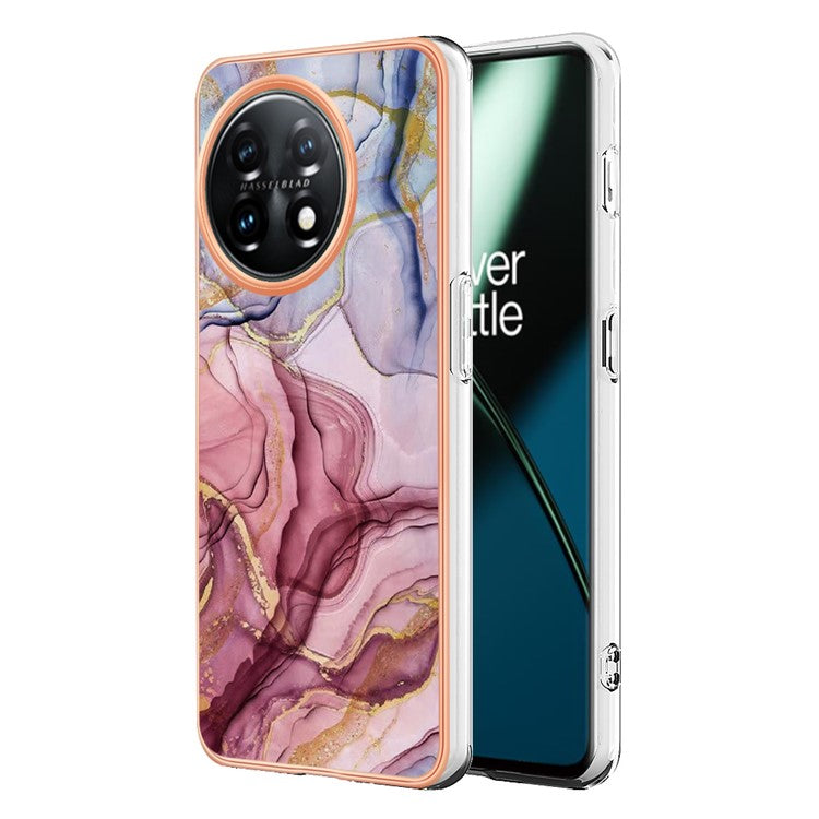 YB IMD Series-16 Style E Phone Case For OnePlus 11 5G , 2.0mm Electroplating IMD Marble Pattern TPU Cover - Rose Gold