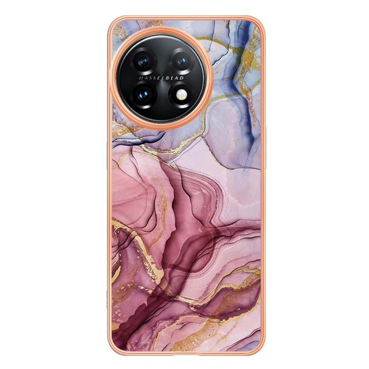 YB IMD Series-16 Style E Phone Case For OnePlus 11 5G , 2.0mm Electroplating IMD Marble Pattern TPU Cover - Rose Gold