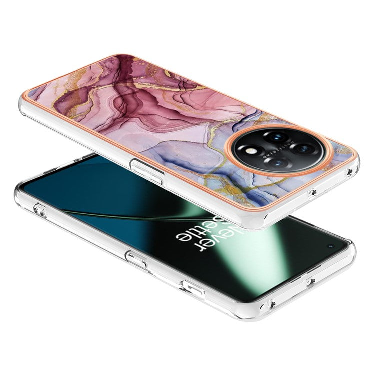 YB IMD Series-16 Style E Phone Case For OnePlus 11 5G , 2.0mm Electroplating IMD Marble Pattern TPU Cover - Rose Gold