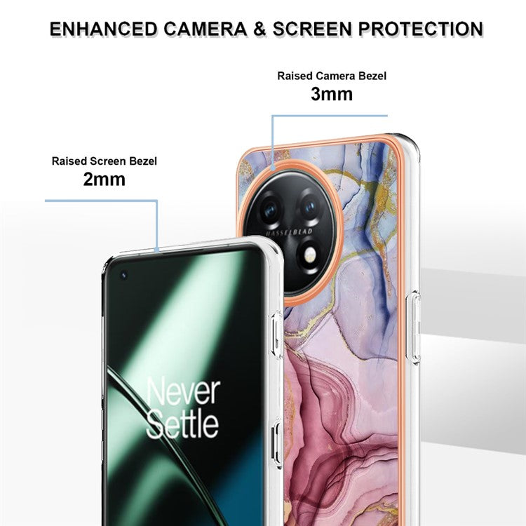 YB IMD Series-16 Style E Phone Case For OnePlus 11 5G , 2.0mm Electroplating IMD Marble Pattern TPU Cover - Rose Gold