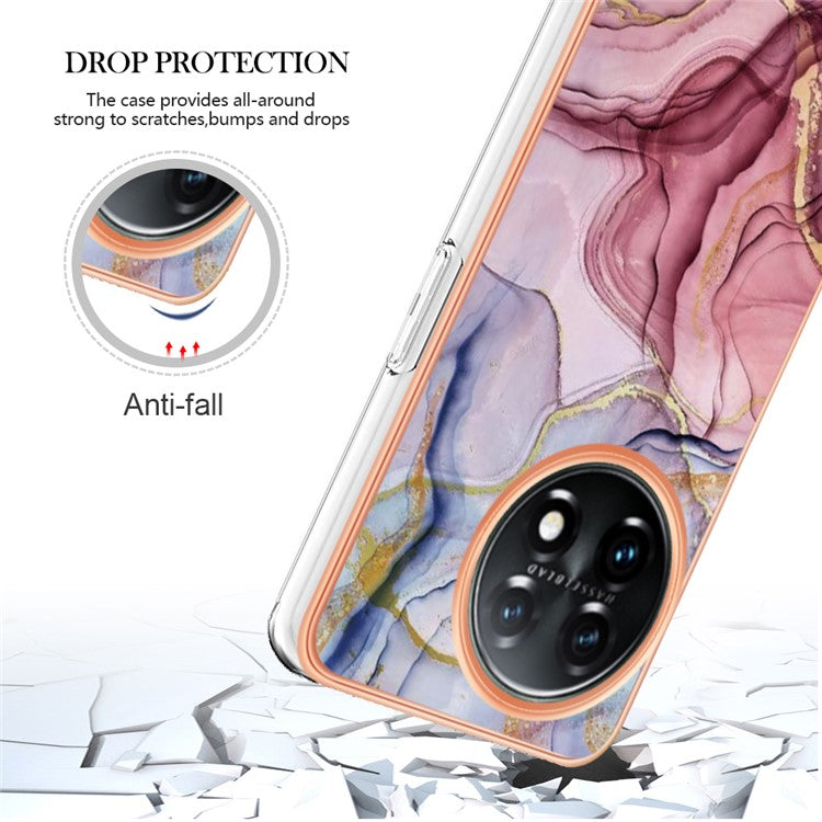 YB IMD Series-16 Style E Phone Case For OnePlus 11 5G , 2.0mm Electroplating IMD Marble Pattern TPU Cover - Rose Gold