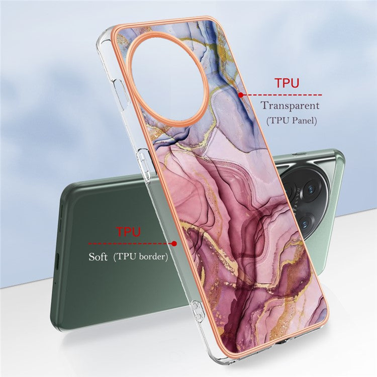 YB IMD Series-16 Style E Phone Case For OnePlus 11 5G , 2.0mm Electroplating IMD Marble Pattern TPU Cover - Rose Gold