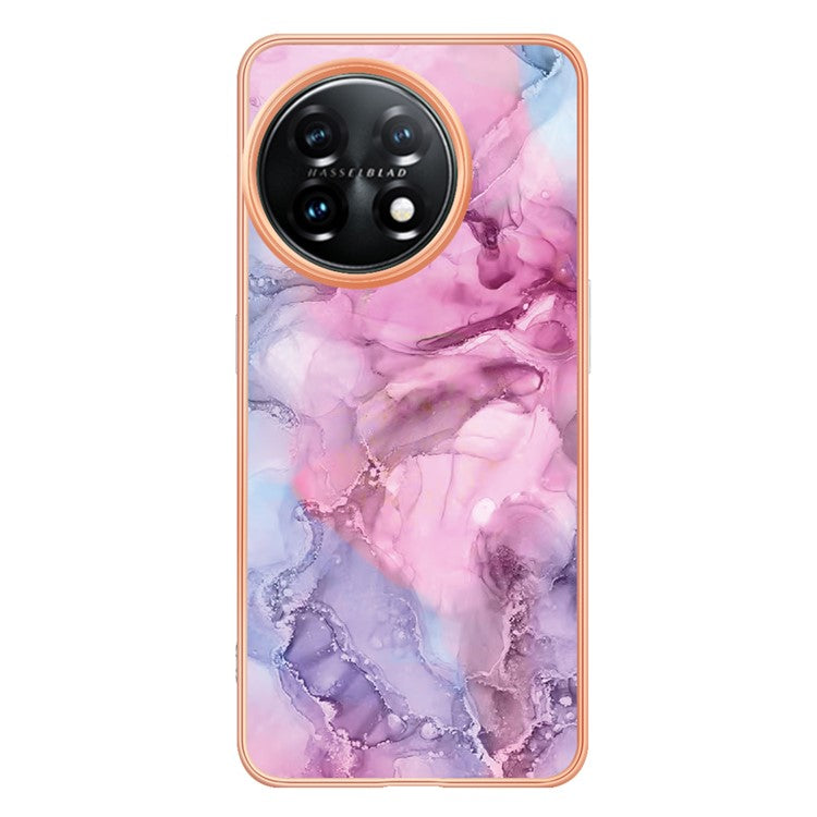 YB IMD Series-16 Style E Phone Case For OnePlus 11 5G , 2.0mm Electroplating IMD Marble Pattern TPU Cover - Rose