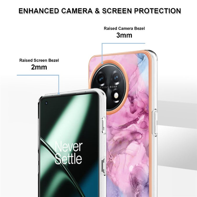 YB IMD Series-16 Style E Phone Case For OnePlus 11 5G , 2.0mm Electroplating IMD Marble Pattern TPU Cover - Rose