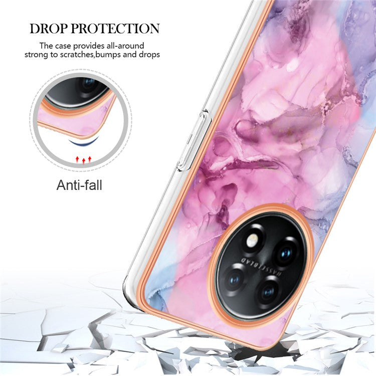 YB IMD Series-16 Style E Phone Case For OnePlus 11 5G , 2.0mm Electroplating IMD Marble Pattern TPU Cover - Rose