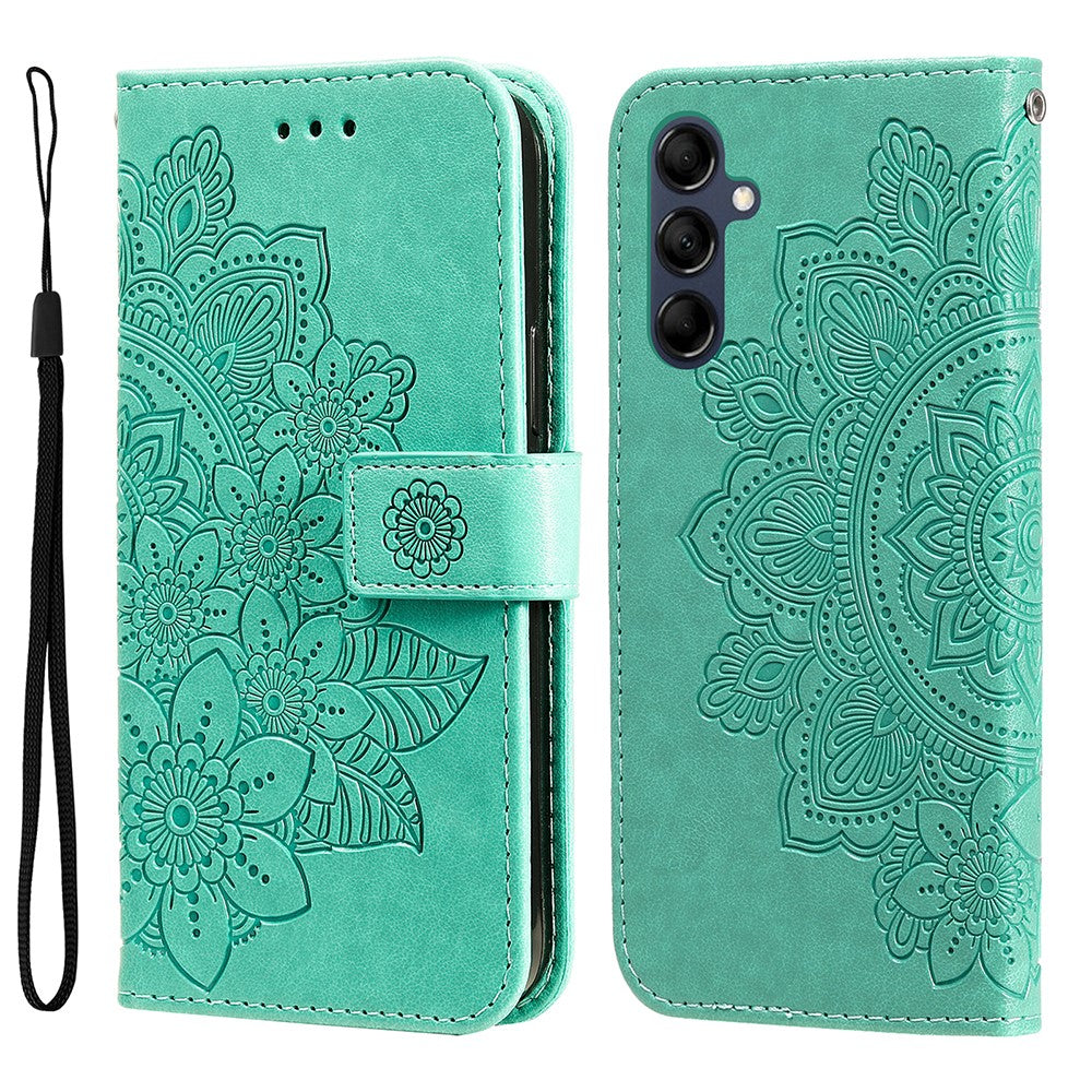 For Samsung Galaxy M14 5G Case Floral Pattern PU Leather Wallet Stand Phone Cover - Green