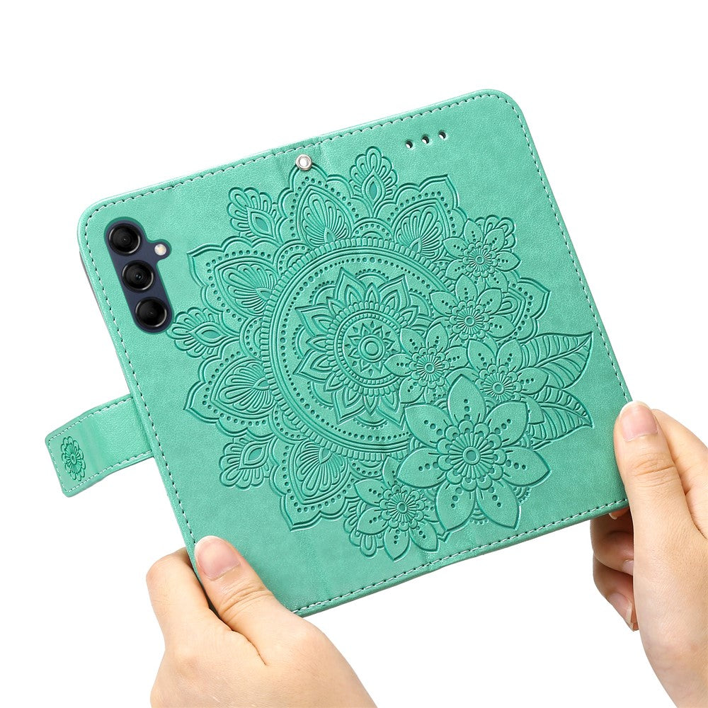 For Samsung Galaxy M14 5G Case Floral Pattern PU Leather Wallet Stand Phone Cover - Green
