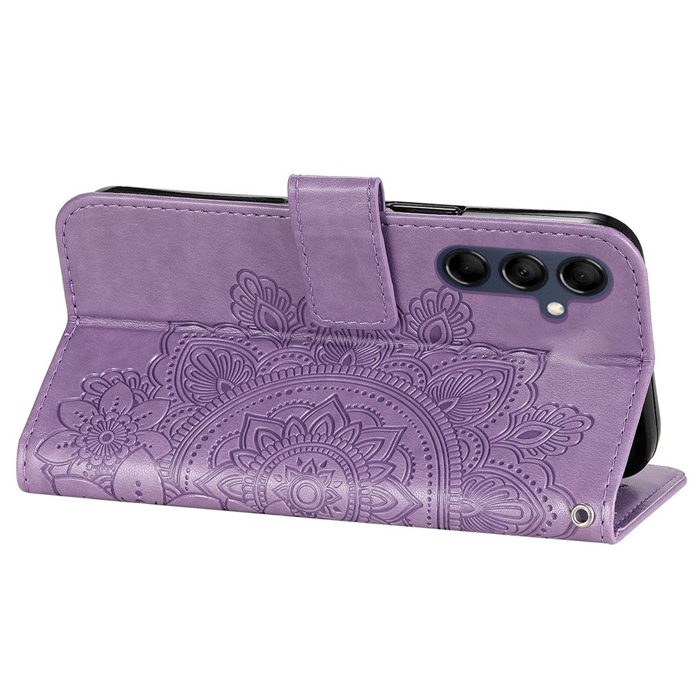 For Samsung Galaxy M14 5G Case Floral Pattern PU Leather Wallet Stand Phone Cover - Purple