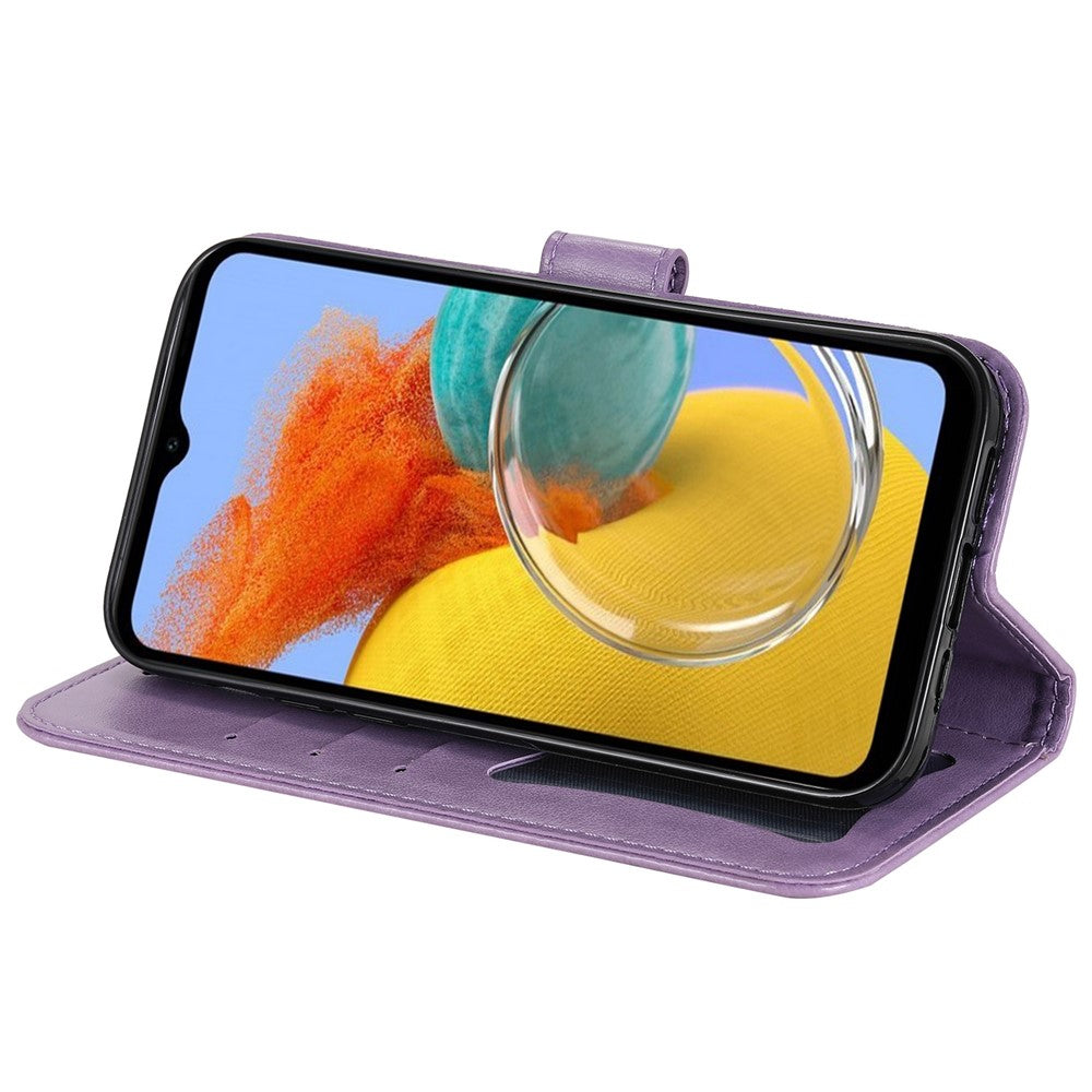 For Samsung Galaxy M14 5G Case Floral Pattern PU Leather Wallet Stand Phone Cover - Purple