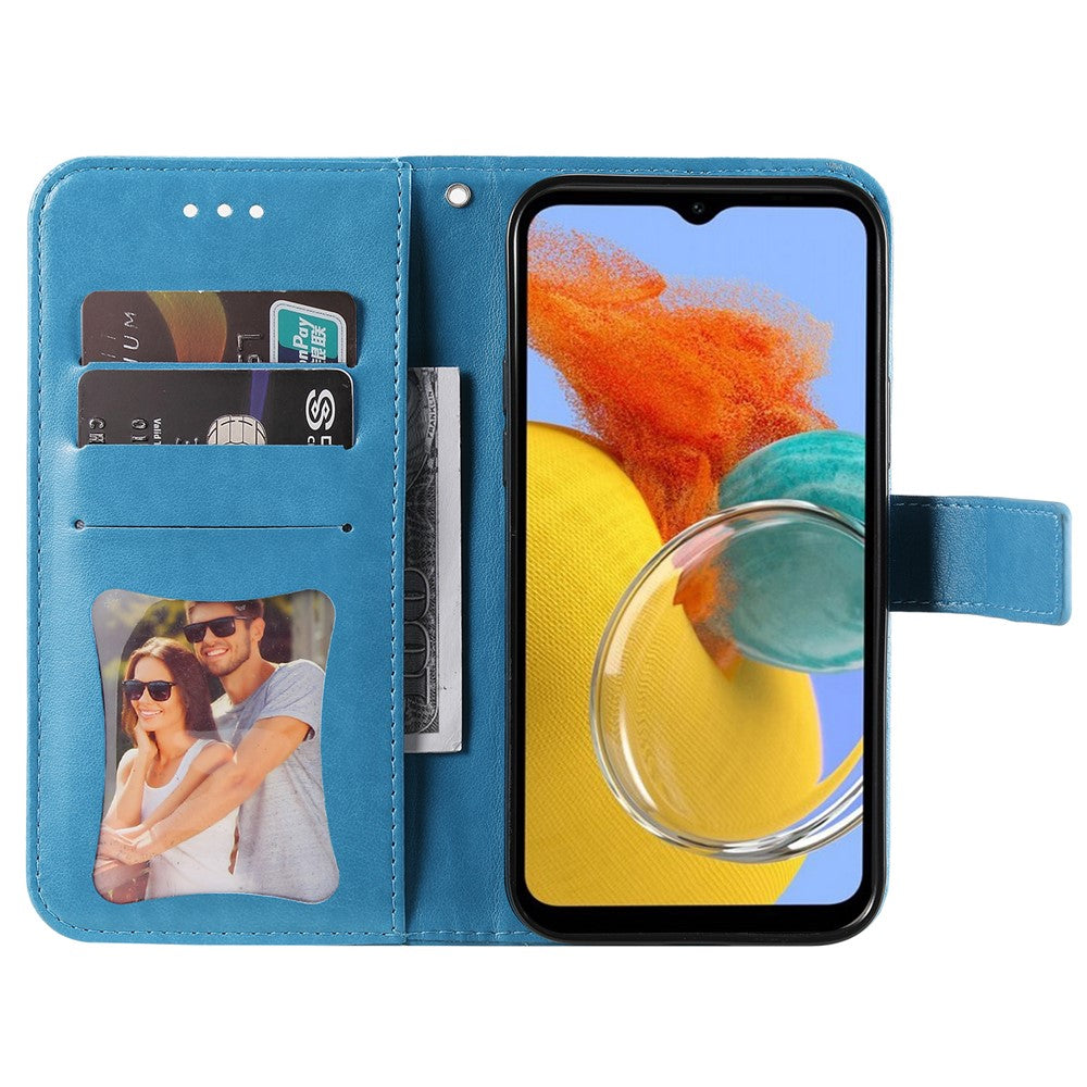 For Samsung Galaxy M14 5G Case Floral Pattern PU Leather Wallet Stand Phone Cover - Blue