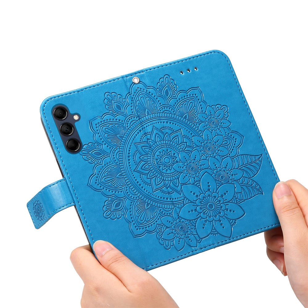 For Samsung Galaxy M14 5G Case Floral Pattern PU Leather Wallet Stand Phone Cover - Blue