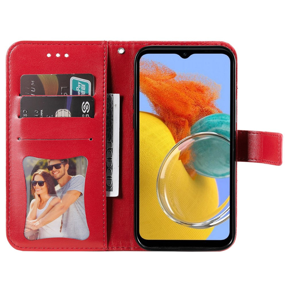 For Samsung Galaxy M14 5G Case Floral Pattern PU Leather Wallet Stand Phone Cover - Red