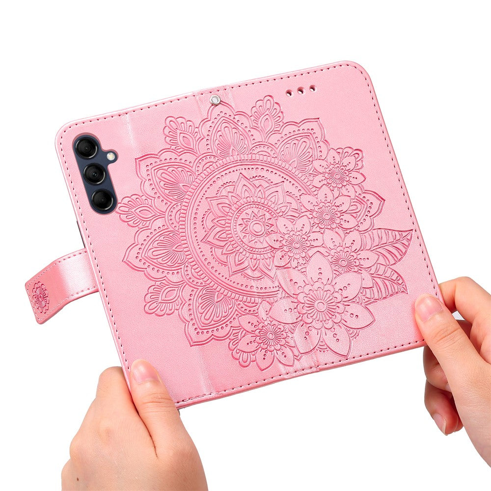 For Samsung Galaxy M14 5G Case Floral Pattern PU Leather Wallet Stand Phone Cover - Pink