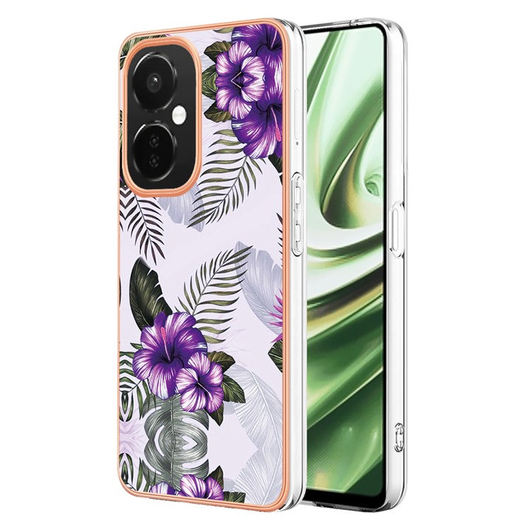 YB IMD Series-1 for OnePlus Nord CE 3 Lite 5G / Nord N30 5G Electroplating Phone Cover Marble Floral Pattern TPU IMD Case - Purple Flower