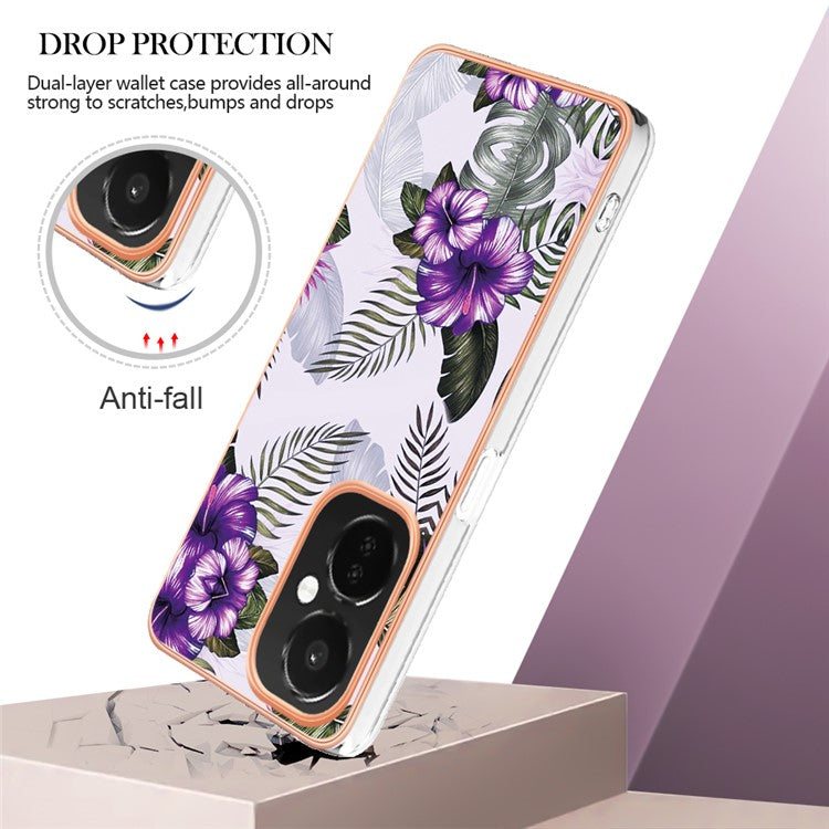 YB IMD Series-1 for OnePlus Nord CE 3 Lite 5G / Nord N30 5G Electroplating Phone Cover Marble Floral Pattern TPU IMD Case - Purple Flower