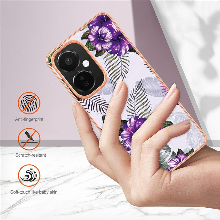 YB IMD Series-1 for OnePlus Nord CE 3 Lite 5G / Nord N30 5G Electroplating Phone Cover Marble Floral Pattern TPU IMD Case - Purple Flower
