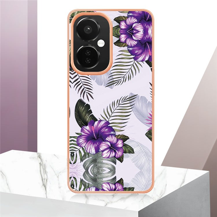 YB IMD Series-1 for OnePlus Nord CE 3 Lite 5G / Nord N30 5G Electroplating Phone Cover Marble Floral Pattern TPU IMD Case - Purple Flower