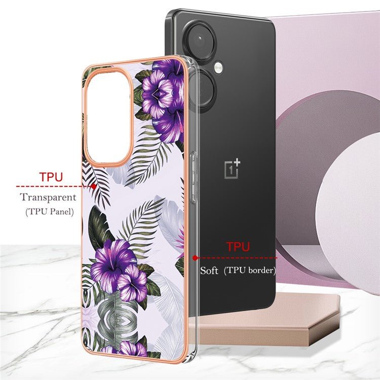 YB IMD Series-1 for OnePlus Nord CE 3 Lite 5G / Nord N30 5G Electroplating Phone Cover Marble Floral Pattern TPU IMD Case - Purple Flower