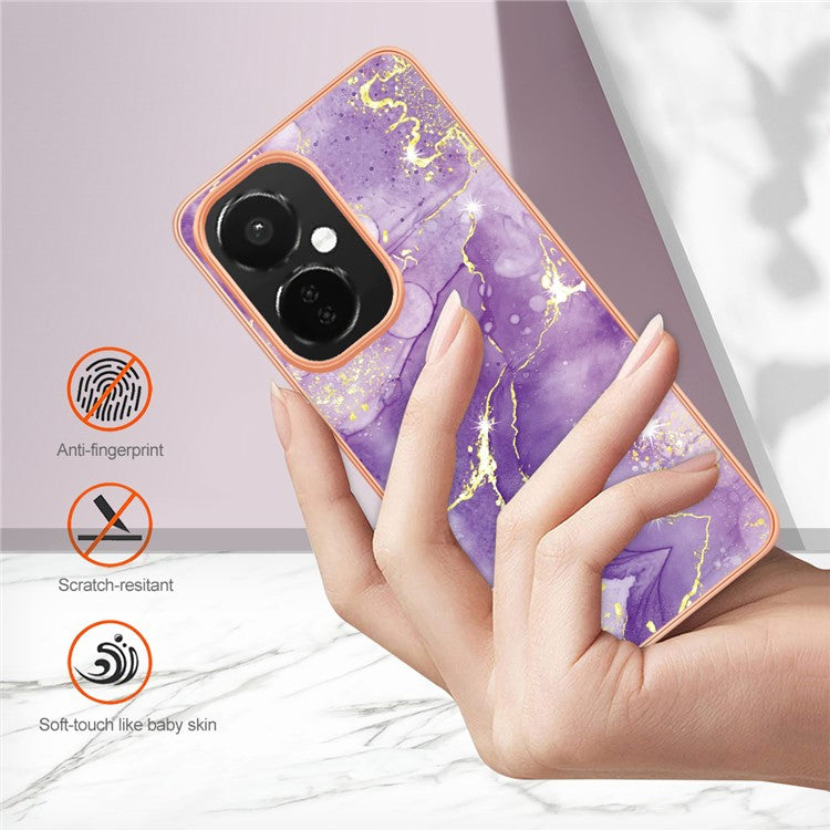 For OnePlus Nord CE 3 Lite 5G / Nord N30 5G YB IMD Series-2 Marble Pattern IMD TPU Case Electroplating Frame Phone Cover - Purple 002