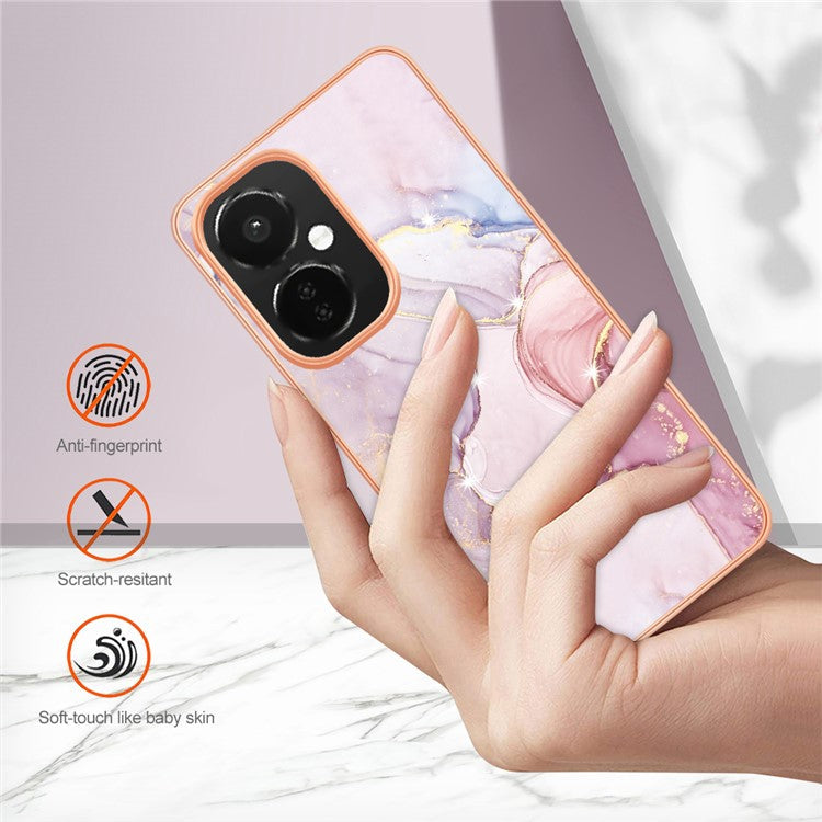 For OnePlus Nord CE 3 Lite 5G / Nord N30 5G YB IMD Series-2 Marble Pattern IMD TPU Case Electroplating Frame Phone Cover - Rose Gold 005