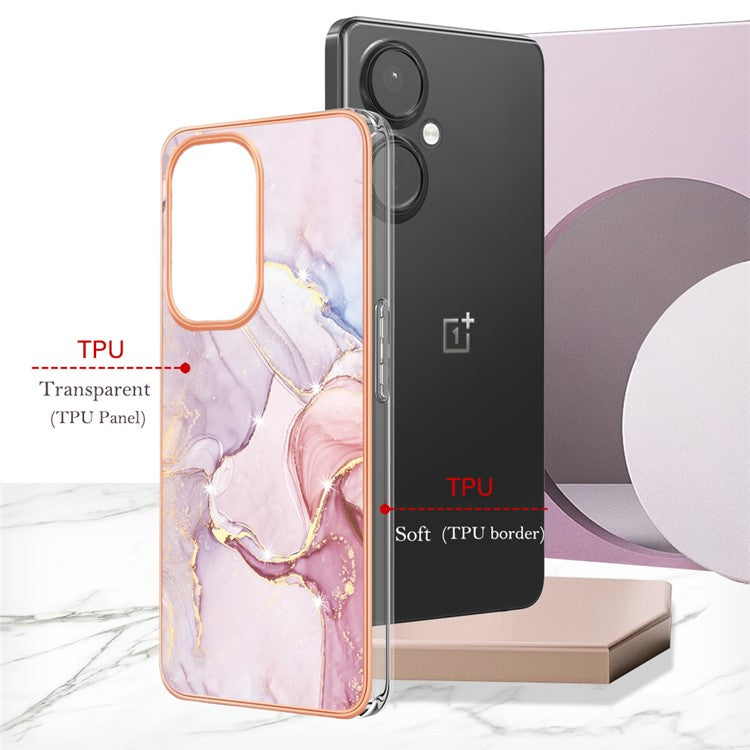 For OnePlus Nord CE 3 Lite 5G / Nord N30 5G YB IMD Series-2 Marble Pattern IMD TPU Case Electroplating Frame Phone Cover - Rose Gold 005