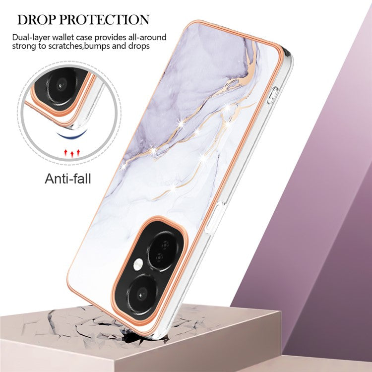 For OnePlus Nord CE 3 Lite 5G / Nord N30 5G YB IMD Series-2 Marble Pattern IMD TPU Case Electroplating Frame Phone Cover - White 006