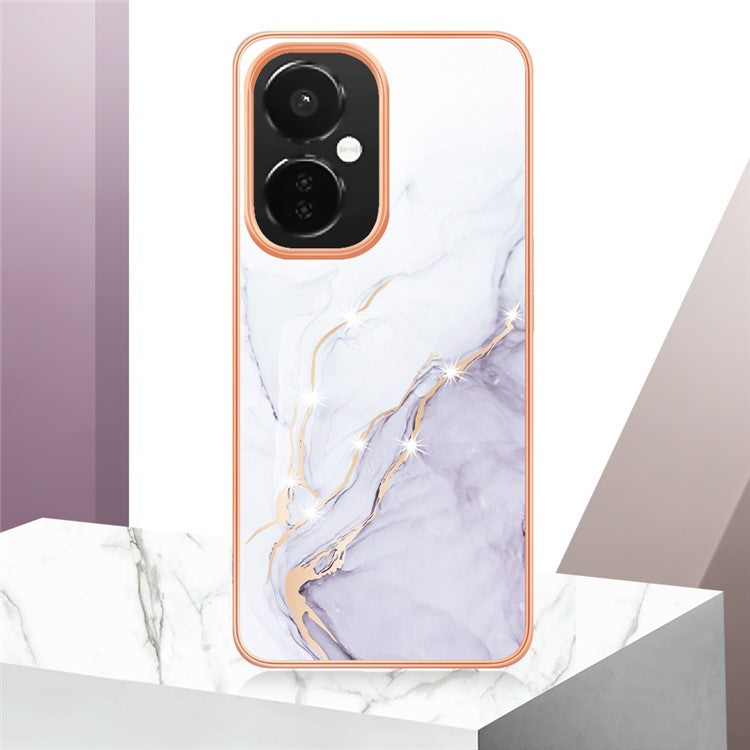 For OnePlus Nord CE 3 Lite 5G / Nord N30 5G YB IMD Series-2 Marble Pattern IMD TPU Case Electroplating Frame Phone Cover - White 006