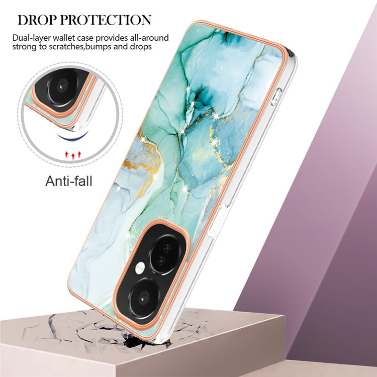 For OnePlus Nord CE 3 Lite 5G / Nord N30 5G YB IMD Series-2 Marble Pattern IMD TPU Case Electroplating Frame Phone Cover - Green 003