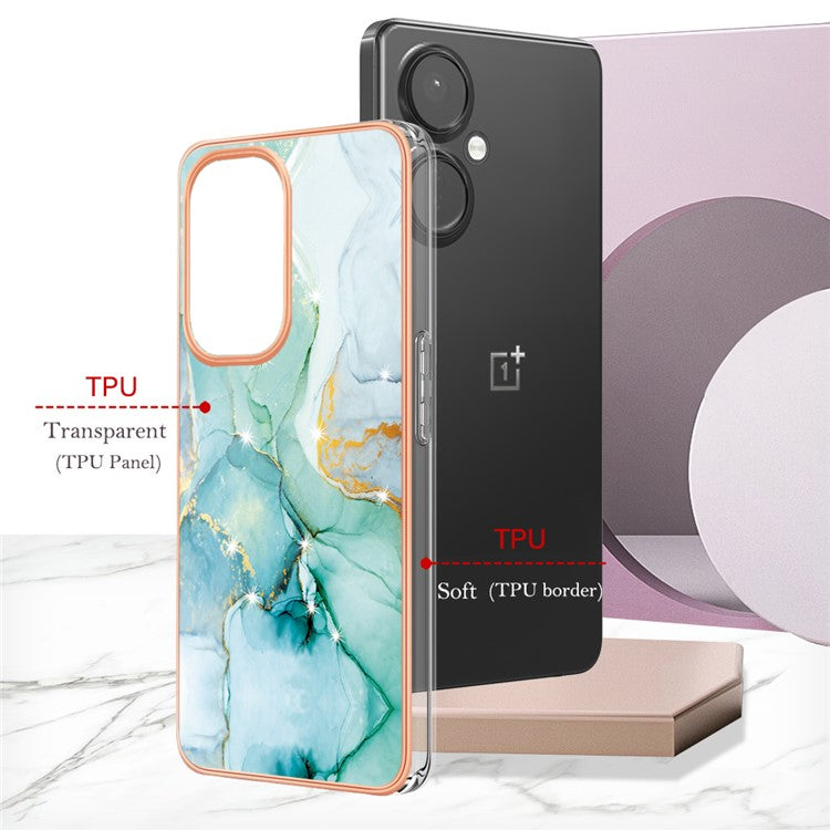 For OnePlus Nord CE 3 Lite 5G / Nord N30 5G YB IMD Series-2 Marble Pattern IMD TPU Case Electroplating Frame Phone Cover - Green 003