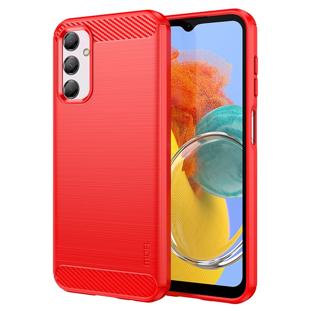 MOFI JK TPU Series-1 for Samsung Galaxy M14 5G Soft TPU Cover Carbon Fiber Brushed Phone Shell - Red