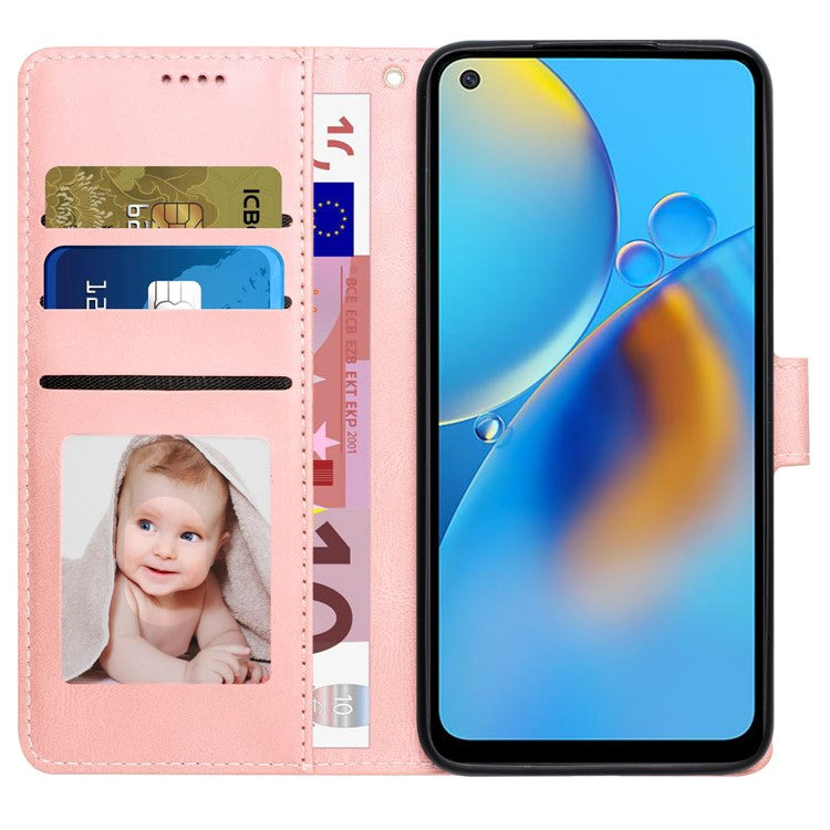 For Oppo A74 4G / F19 Shockproof Case Wallet Phone Shell Anti-Drop Leather Phone Cover with Strap - Pink