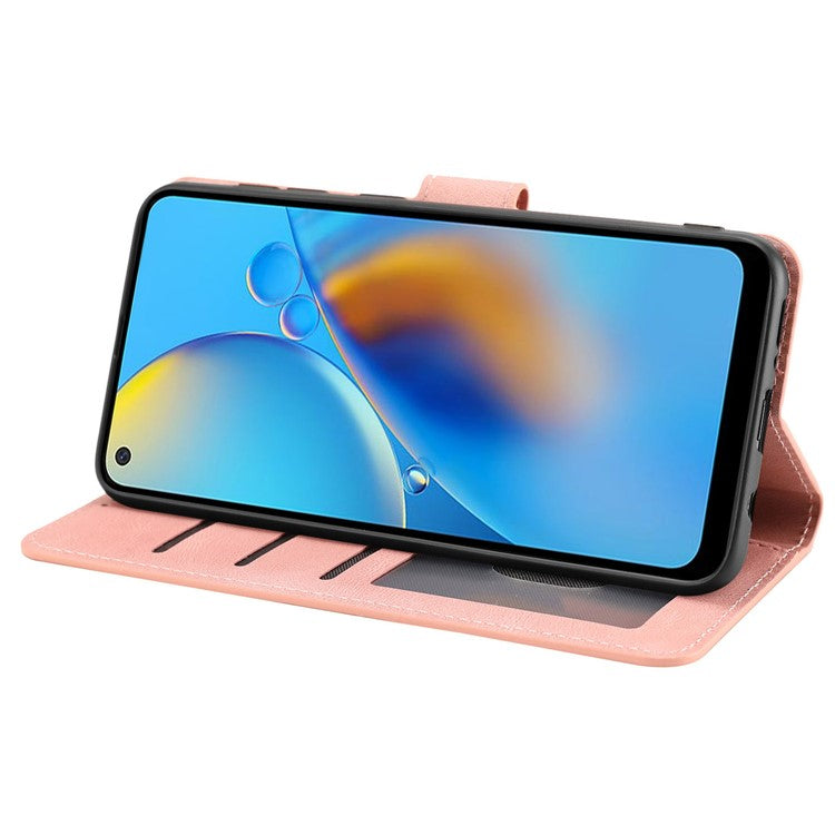 For Oppo A74 4G / F19 Shockproof Case Wallet Phone Shell Anti-Drop Leather Phone Cover with Strap - Pink