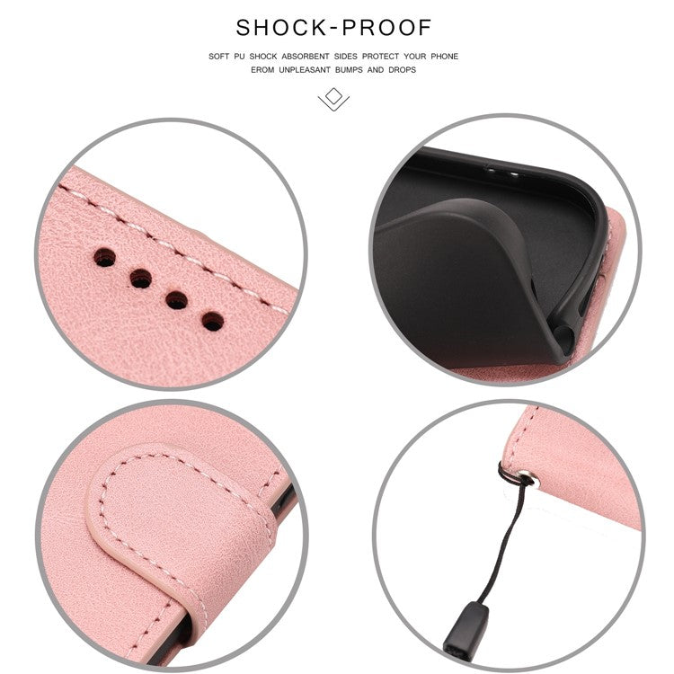 For Oppo A74 4G / F19 Shockproof Case Wallet Phone Shell Anti-Drop Leather Phone Cover with Strap - Pink