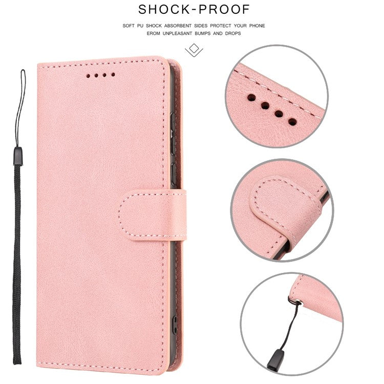 For Oppo A74 4G / F19 Shockproof Case Wallet Phone Shell Anti-Drop Leather Phone Cover with Strap - Pink