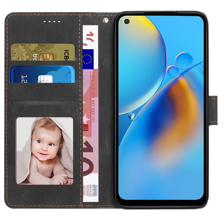 For Oppo A74 4G / F19 Shockproof Case Wallet Phone Shell Anti-Drop Leather Phone Cover with Strap - Black