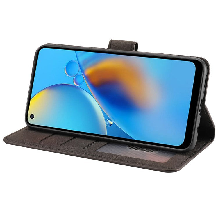 For Oppo A74 4G / F19 Shockproof Case Wallet Phone Shell Anti-Drop Leather Phone Cover with Strap - Black