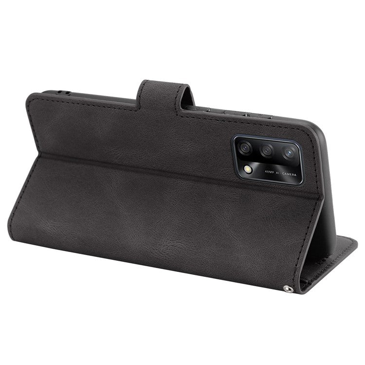 For Oppo A74 4G / F19 Shockproof Case Wallet Phone Shell Anti-Drop Leather Phone Cover with Strap - Black