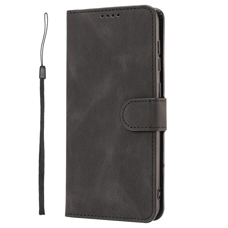 For Oppo A74 4G / F19 Shockproof Case Wallet Phone Shell Anti-Drop Leather Phone Cover with Strap - Black