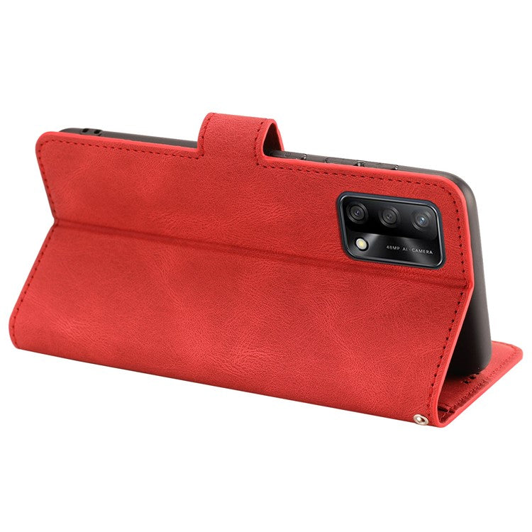 For Oppo A74 4G / F19 Shockproof Case Wallet Phone Shell Anti-Drop Leather Phone Cover with Strap - Red