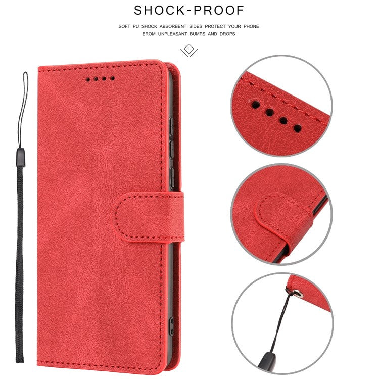 For Oppo A74 4G / F19 Shockproof Case Wallet Phone Shell Anti-Drop Leather Phone Cover with Strap - Red