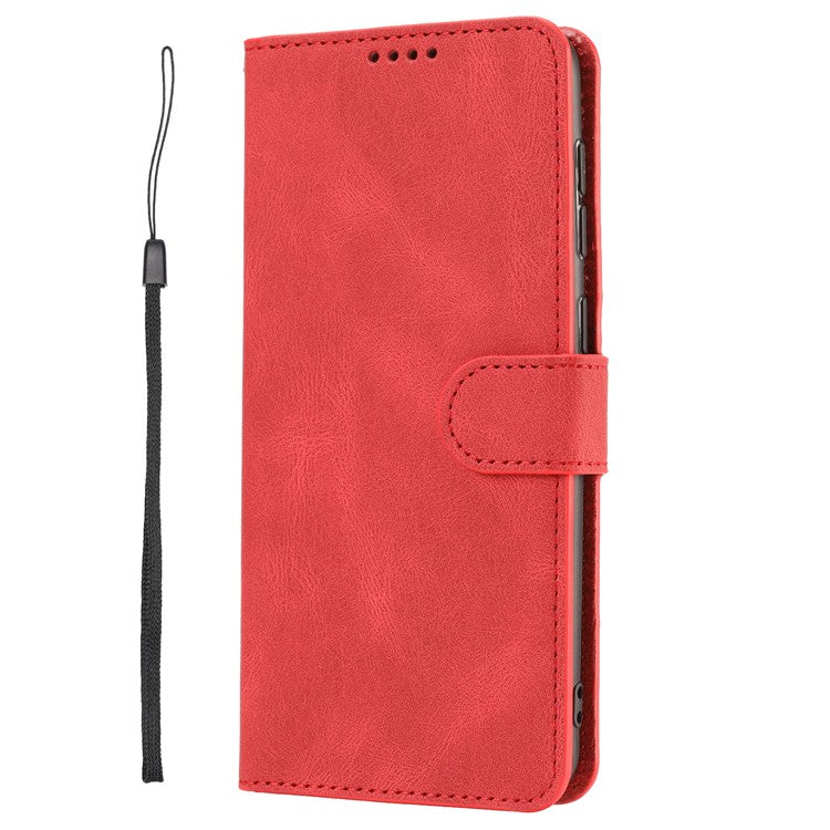 For Oppo A74 4G / F19 Shockproof Case Wallet Phone Shell Anti-Drop Leather Phone Cover with Strap - Red