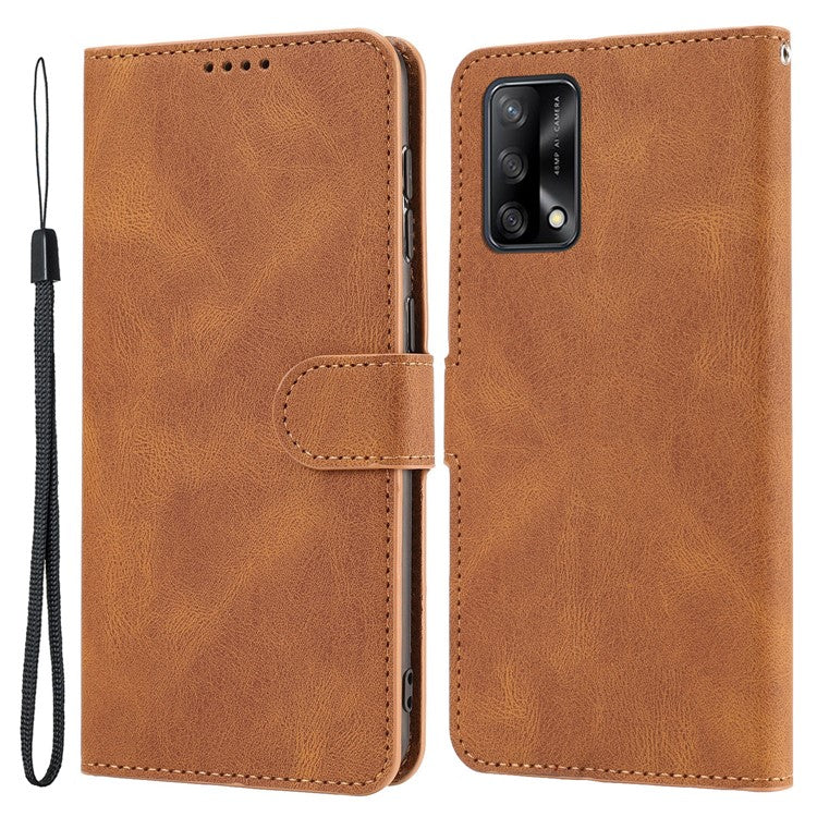 For Oppo A74 4G / F19 Shockproof Case Wallet Phone Shell Anti-Drop Leather Phone Cover with Strap - Brown