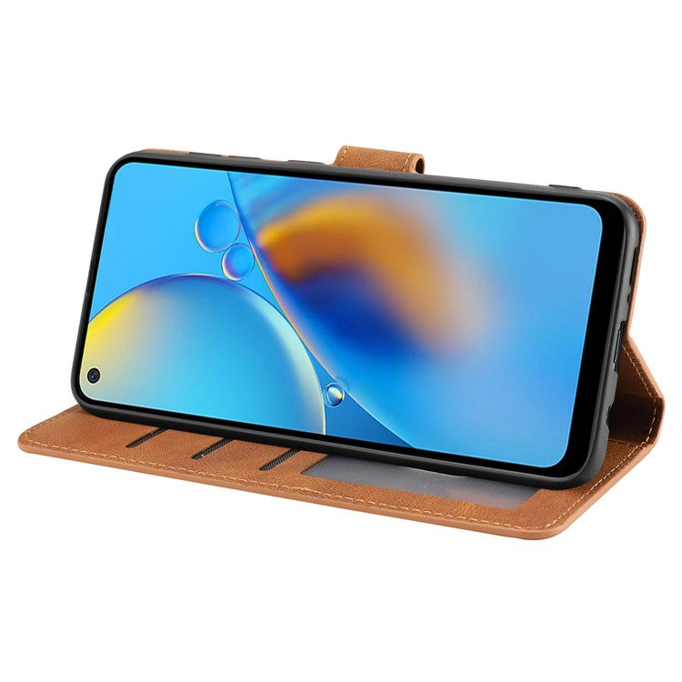 For Oppo A74 4G / F19 Shockproof Case Wallet Phone Shell Anti-Drop Leather Phone Cover with Strap - Brown
