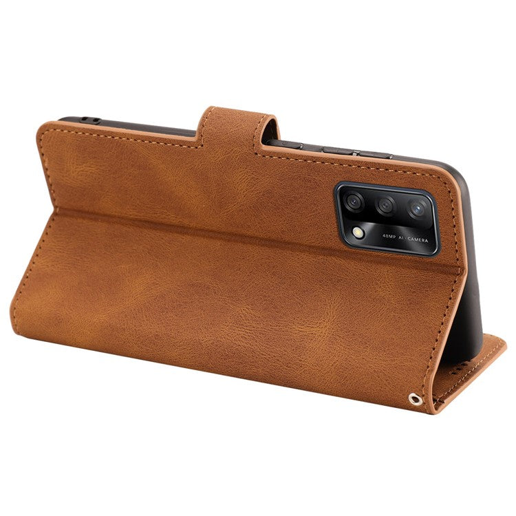 For Oppo A74 4G / F19 Shockproof Case Wallet Phone Shell Anti-Drop Leather Phone Cover with Strap - Brown