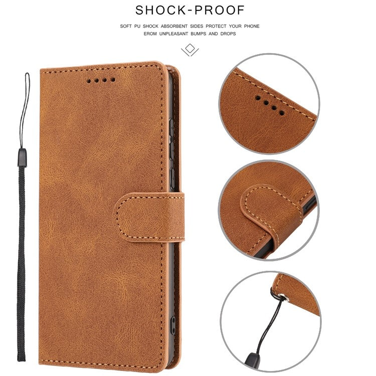 For Oppo A74 4G / F19 Shockproof Case Wallet Phone Shell Anti-Drop Leather Phone Cover with Strap - Brown