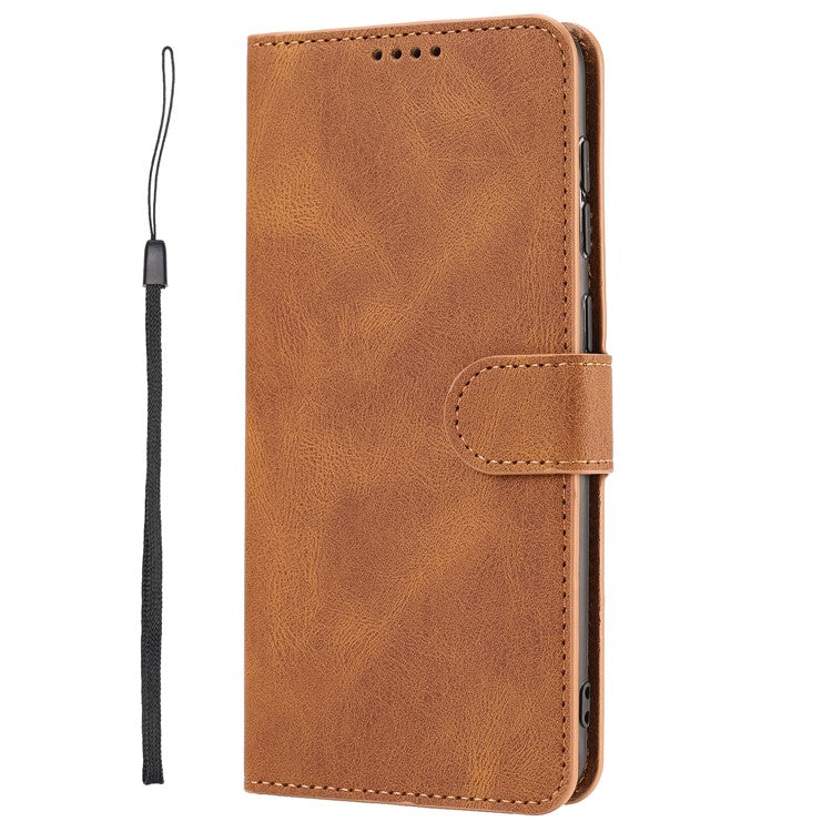For Oppo A74 4G / F19 Shockproof Case Wallet Phone Shell Anti-Drop Leather Phone Cover with Strap - Brown