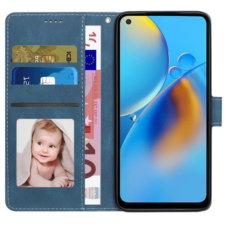 For Oppo A74 4G / F19 Shockproof Case Wallet Phone Shell Anti-Drop Leather Phone Cover with Strap - Blue