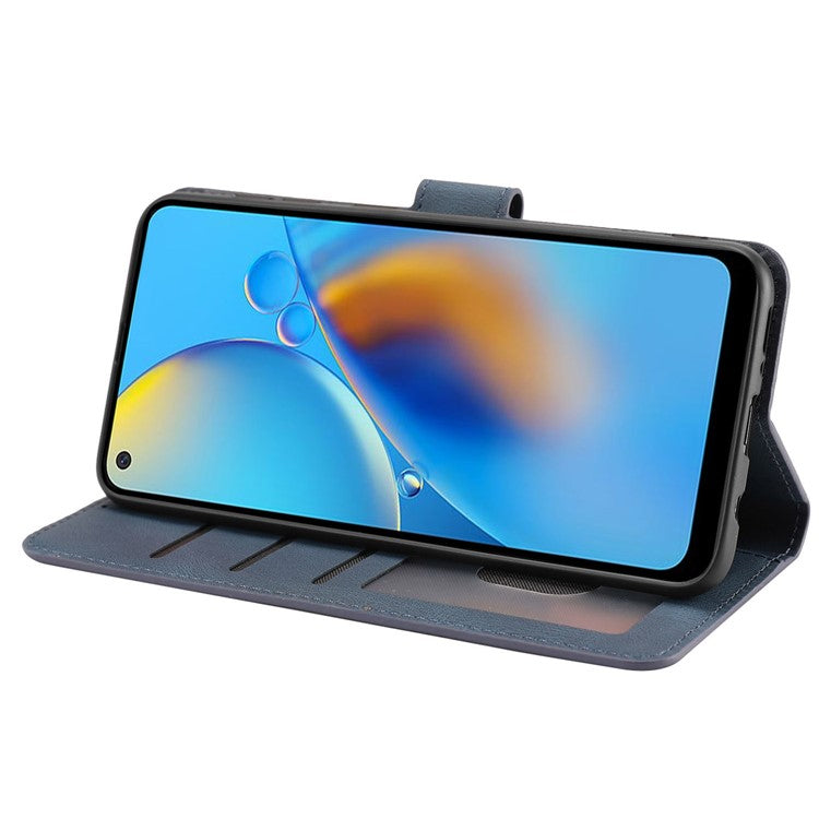 For Oppo A74 4G / F19 Shockproof Case Wallet Phone Shell Anti-Drop Leather Phone Cover with Strap - Blue
